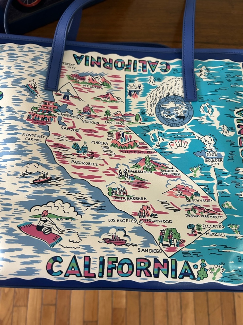 NWT Talbots California Map Blue Tote Bag - Picture 2 of 6